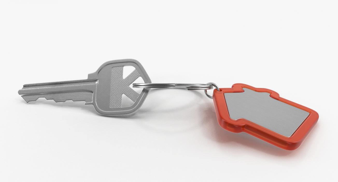 Door Key with Red House Shape Trinket 3D