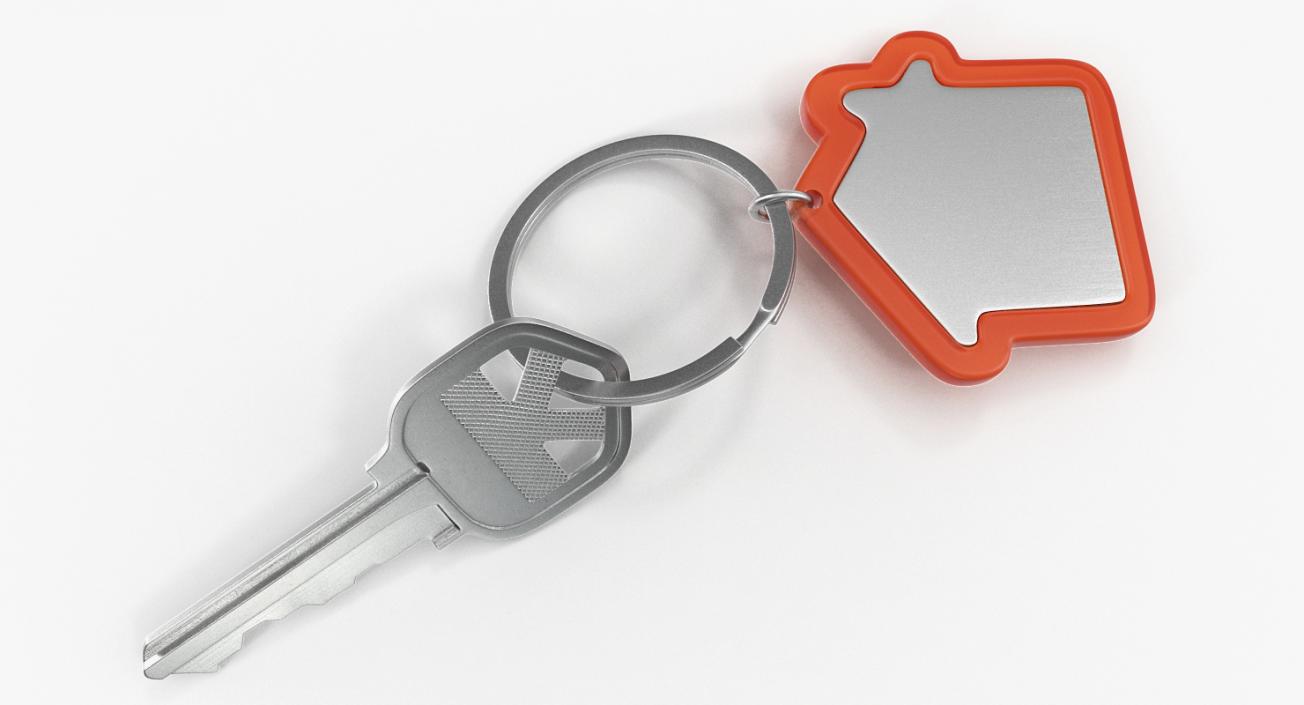 Door Key with Red House Shape Trinket 3D