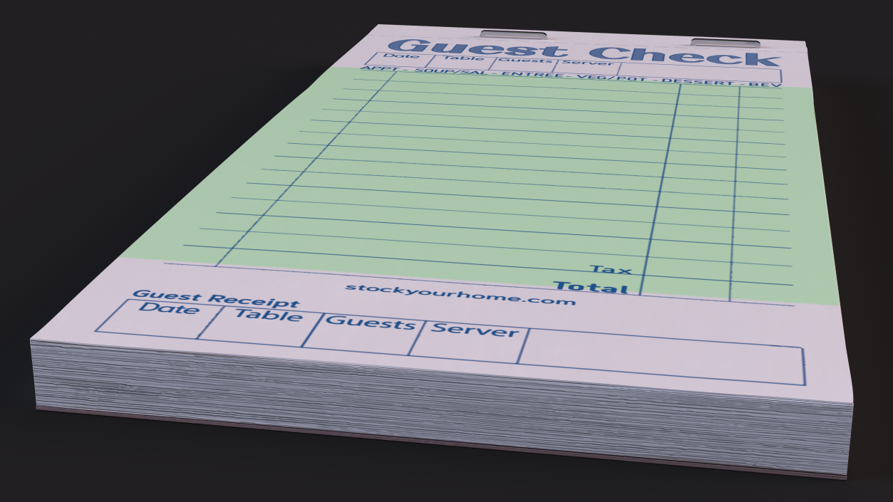 Blank Guest Check Book 3D