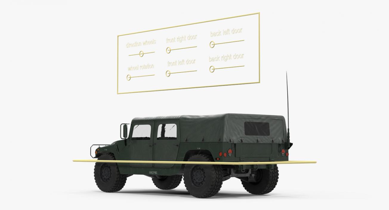 3D Soft top Military Car HMMWV m1035 Rigged Green