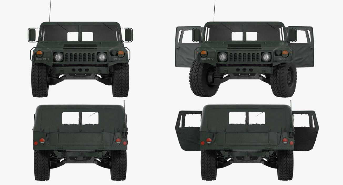 3D Soft top Military Car HMMWV m1035 Rigged Green