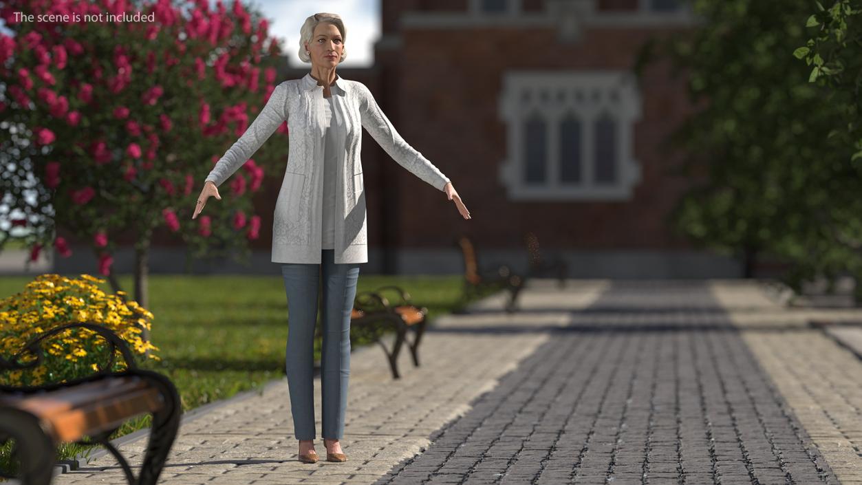 Elderly Lady in Casual Clothes T Pose 3D