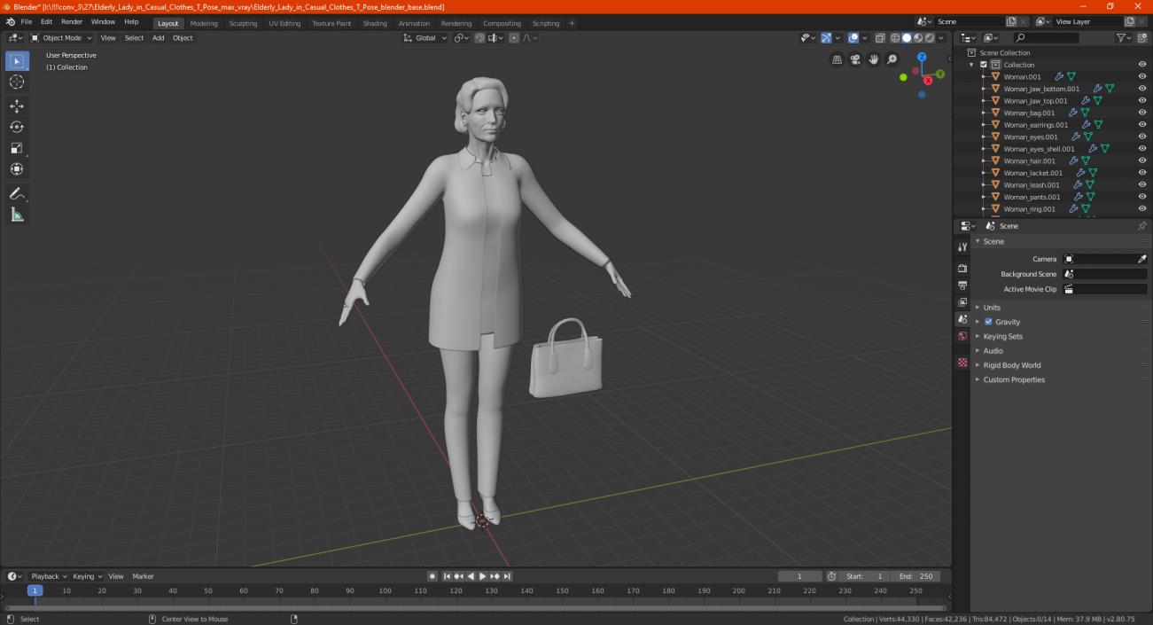 Elderly Lady in Casual Clothes T Pose 3D