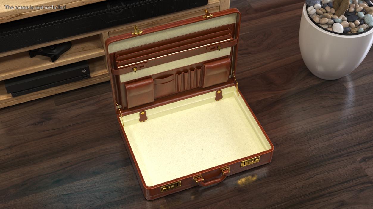 3D Opened Hard Shell Leather Briefcase Brown