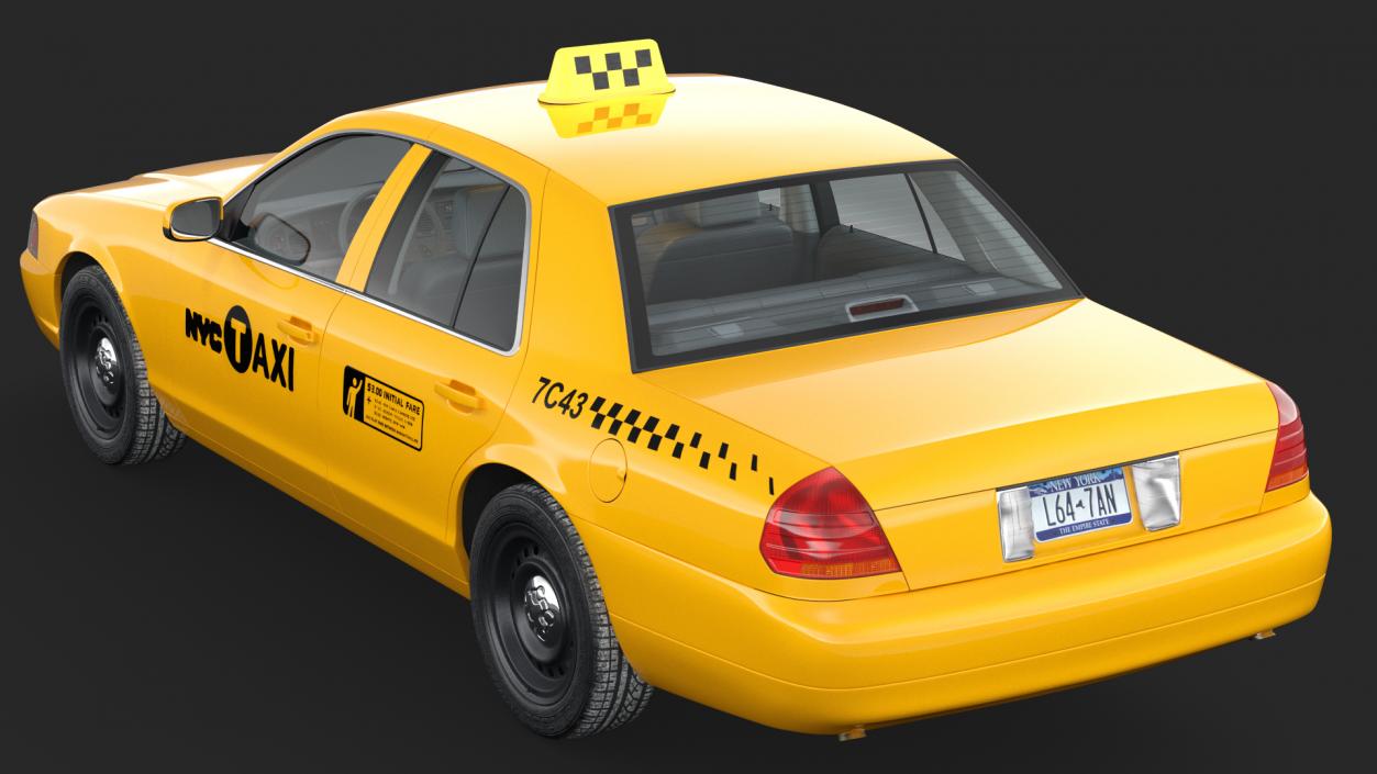 Ford Crown Victoria Yellow Taxi 2011 Simple Interior 3D