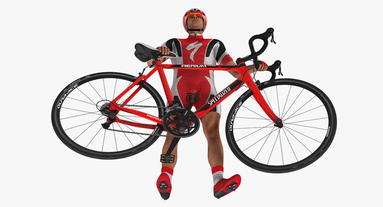 3D Bicyclist in Red Suit with Bike