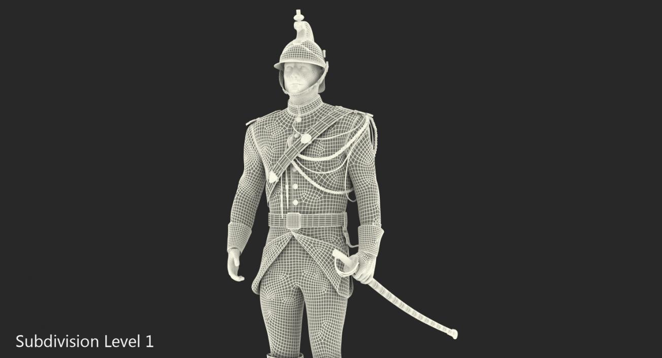 3D French Republican Guard Standing Pose with Fur