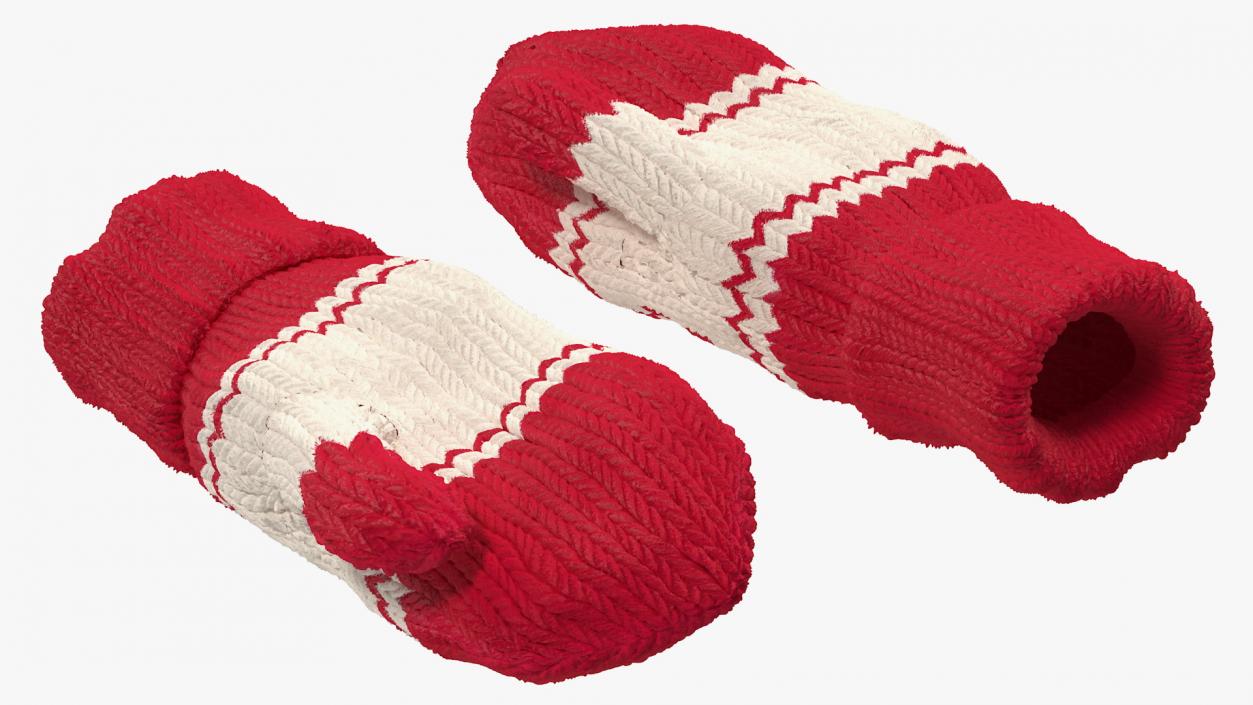 Pair of Red Wool Mittens 3D model