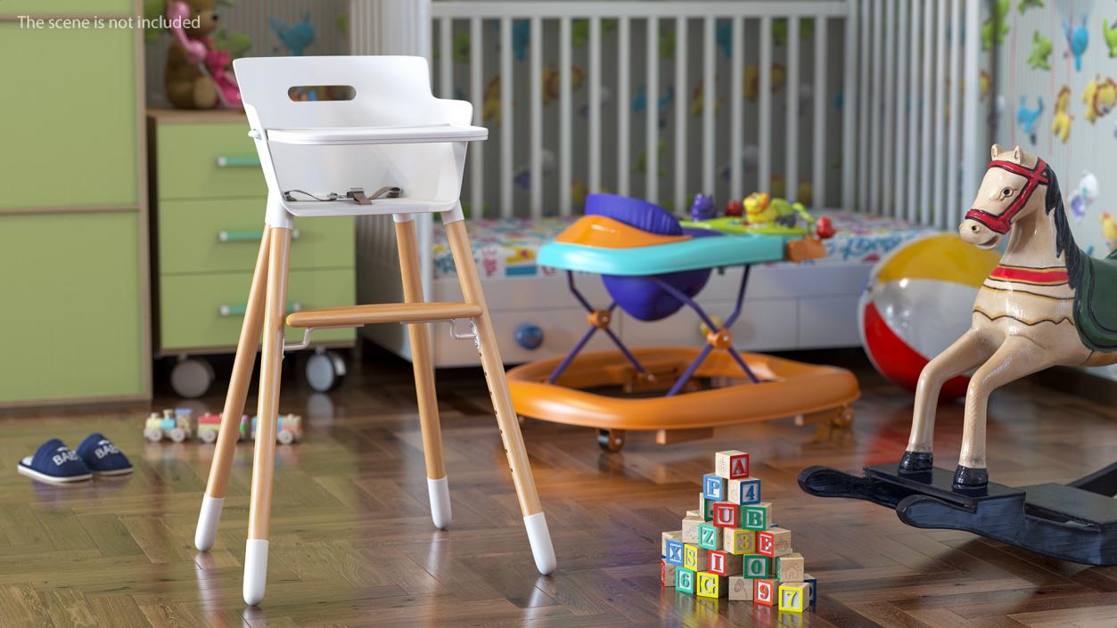3D Wooden Adjustable Baby High Chair model