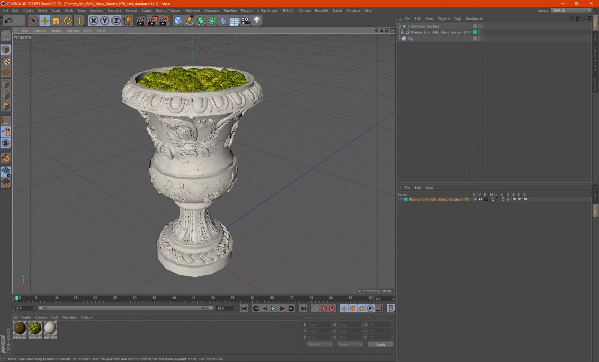 Planter Urn With Moss Garden h70 3D