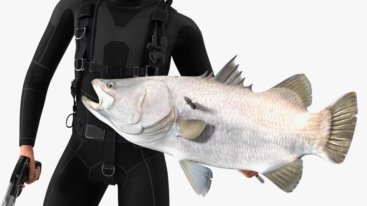 Diver with Underwater Speargun and Fish 3D model