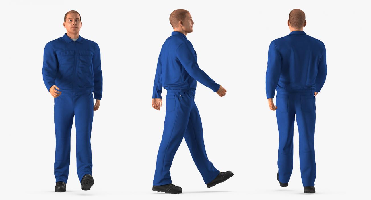 3D Construction Worker Wearing Blue Overalls Rigged model