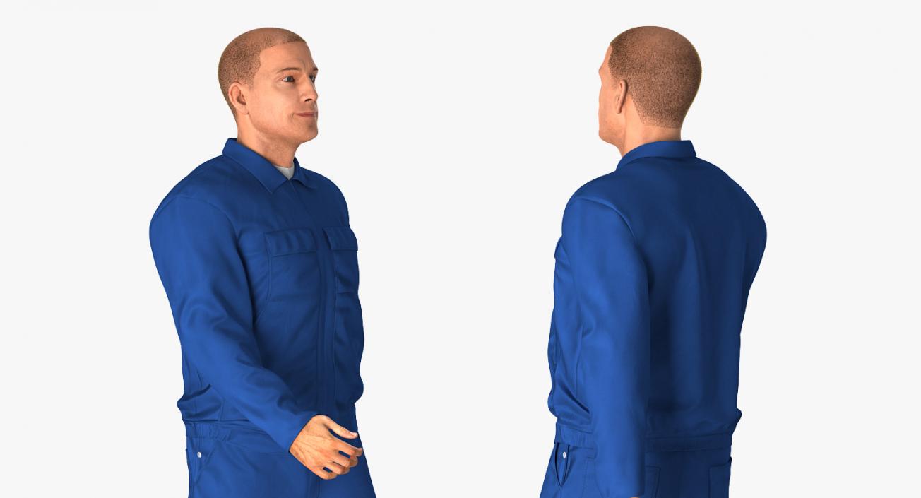 3D Construction Worker Wearing Blue Overalls Rigged model