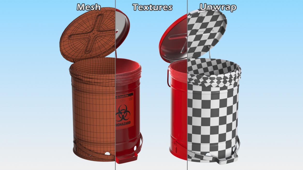 Justrite Biohazard Steel Waste Can 3D model