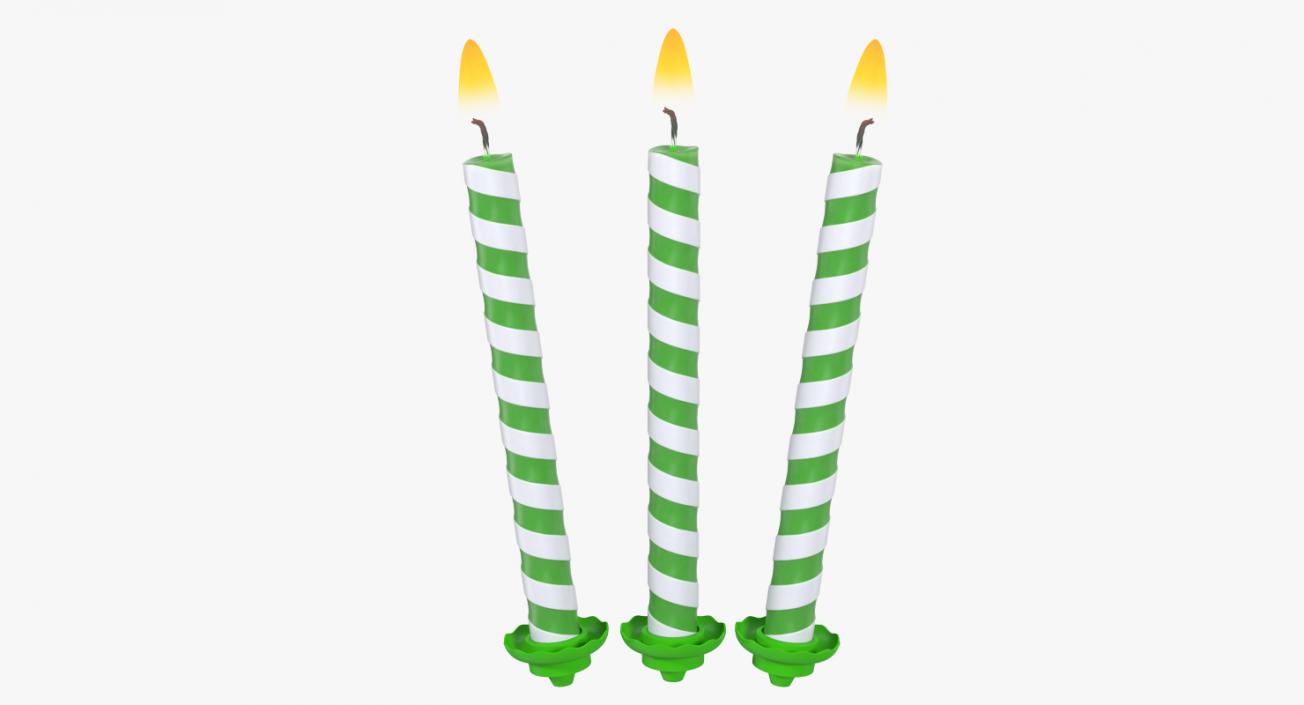 Birthday Green Candle with Flame 3D
