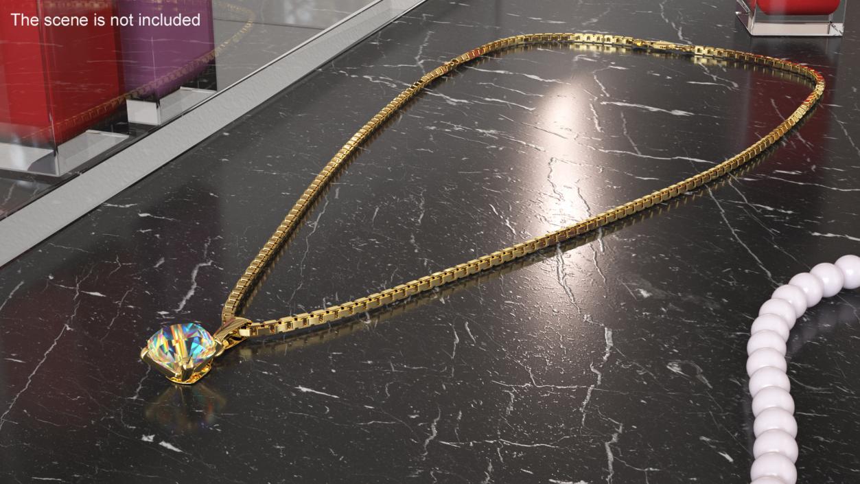 3D Golden Necklace with Diamond model