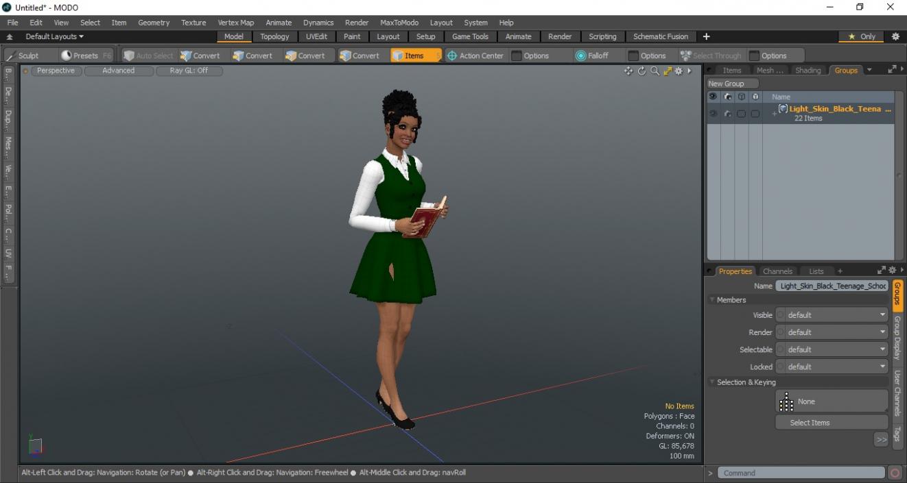 3D Light Skin Young Black Female Student Standing Pose