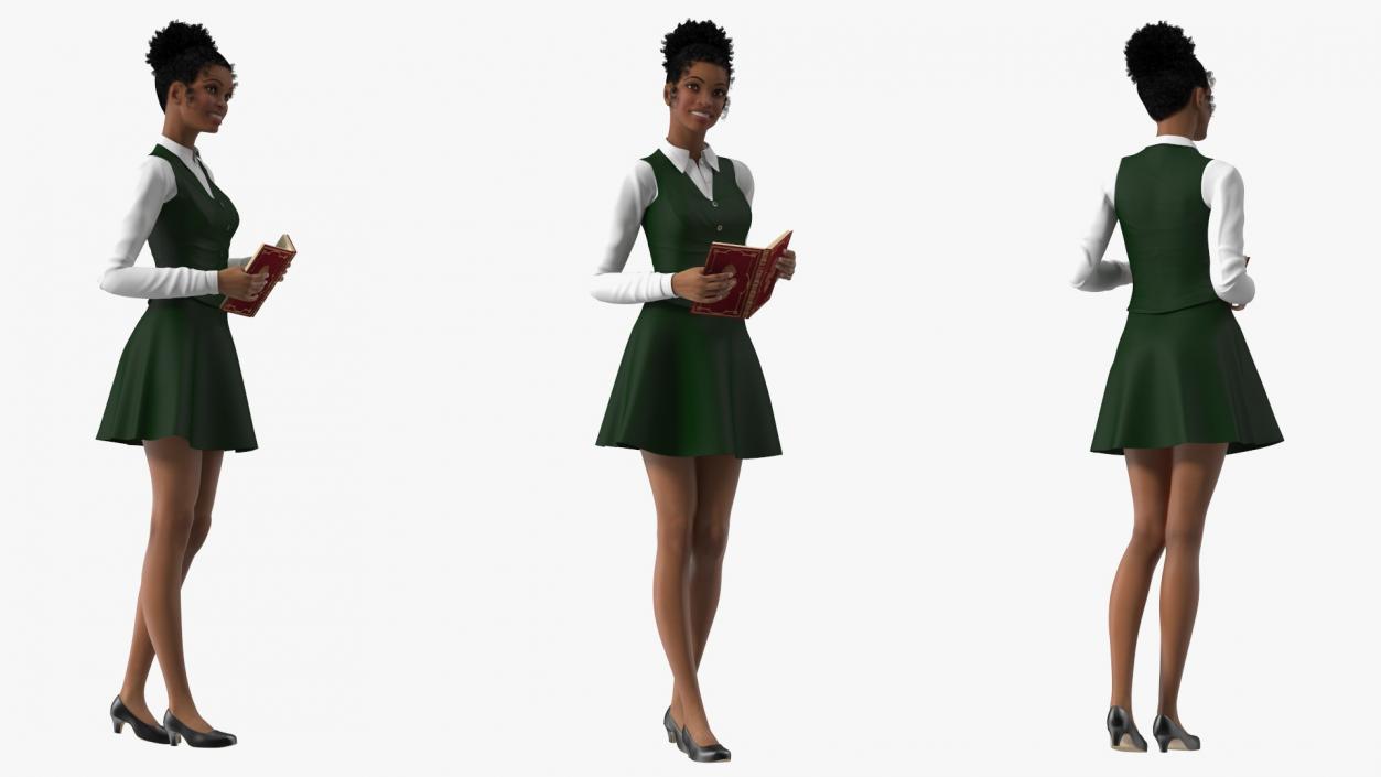 3D Light Skin Young Black Female Student Standing Pose