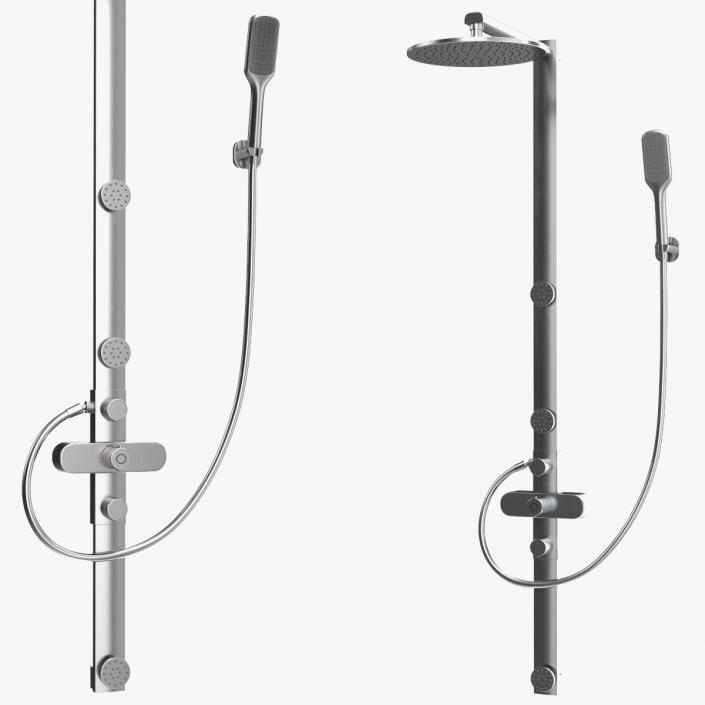 Thermostatic Shower Column with Overhead Shower 3D