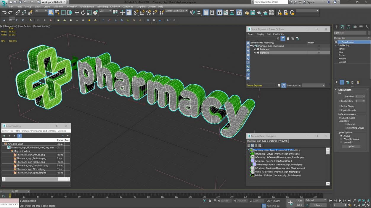 3D model Pharmacy Sign Illuminated