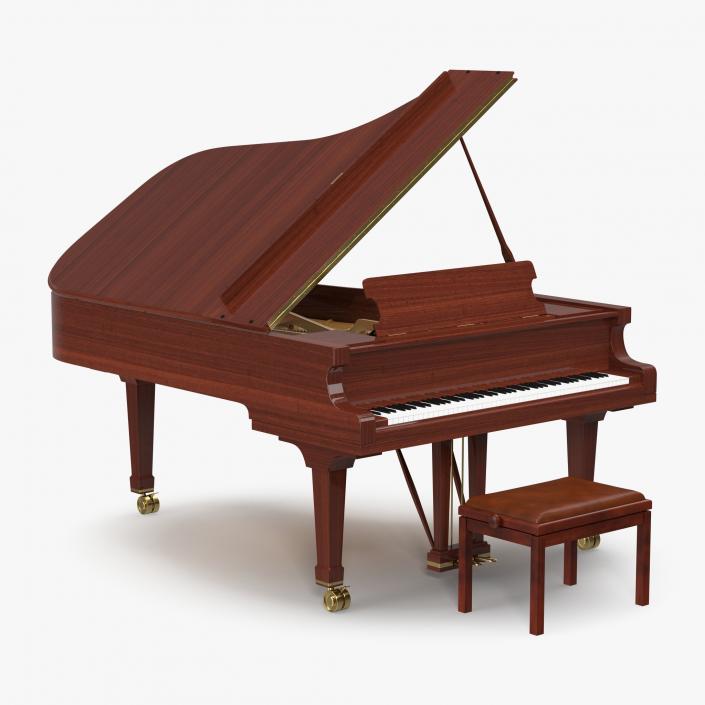 Grand Piano with Bench 3D