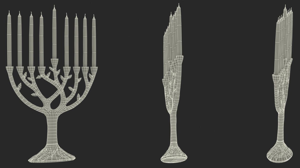 3D Hanukkah Menorah Candelabrum Silver with Candles model