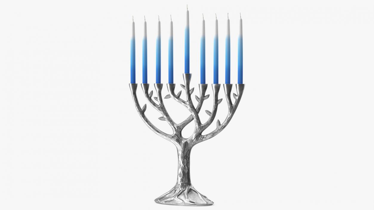 3D Hanukkah Menorah Candelabrum Silver with Candles model