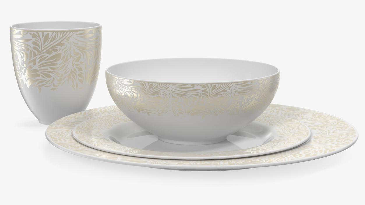 White and Gold Dinnerware Set 3D model