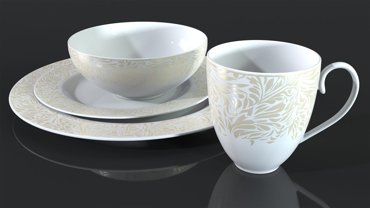 White and Gold Dinnerware Set 3D model