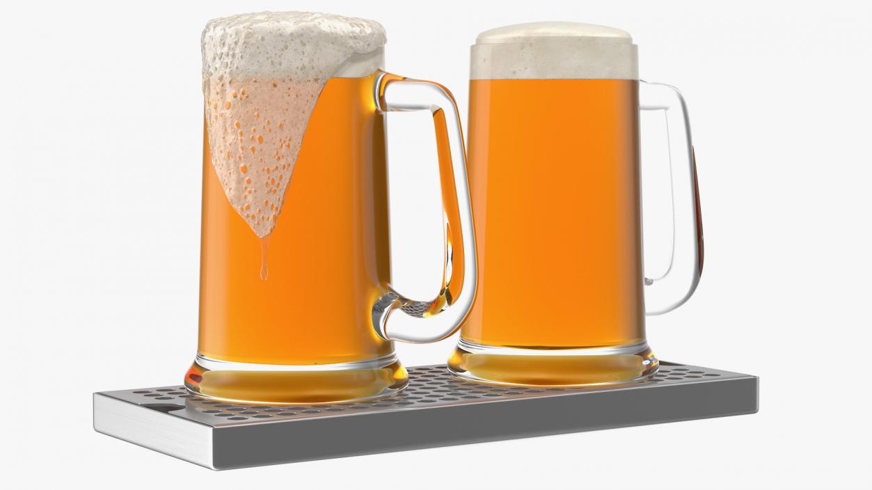 3D model Stainless Steel Drip Tray with Beer Mugs