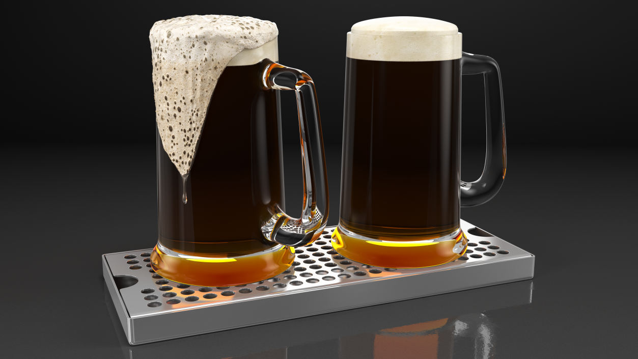 3D model Stainless Steel Drip Tray with Beer Mugs