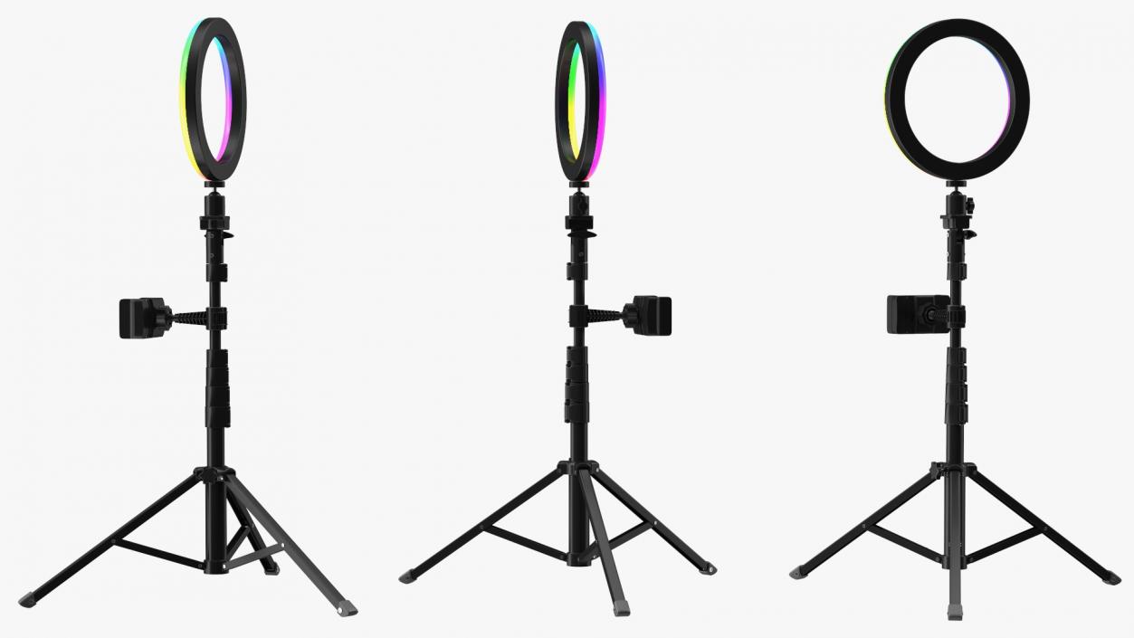 LED Selfie Ring Light with Tripod and Phone Holder RGB 3D model
