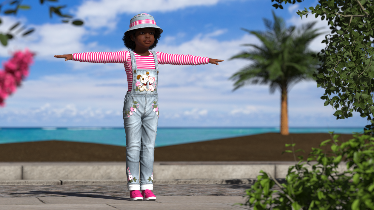 Dressed Street Style Black Girl Child T-Pose 3D model