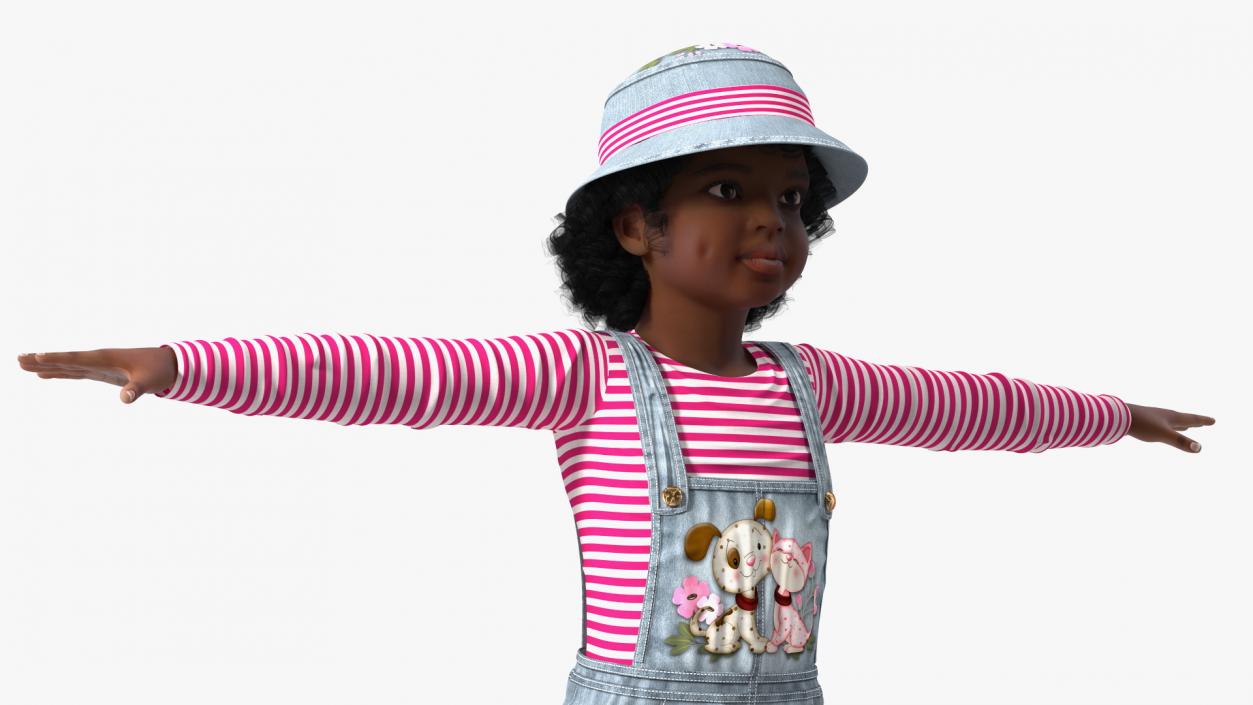 Dressed Street Style Black Girl Child T-Pose 3D model