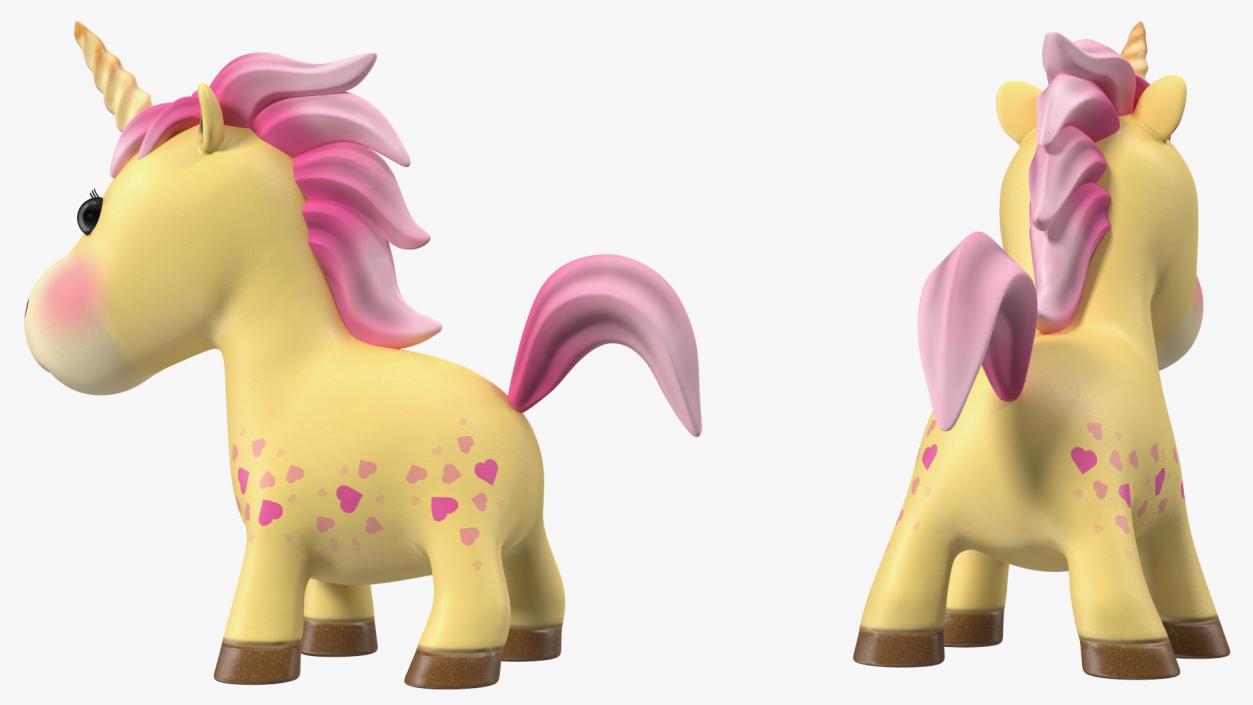 3D model Yellow Cartoon Unicorn Neutral Pose