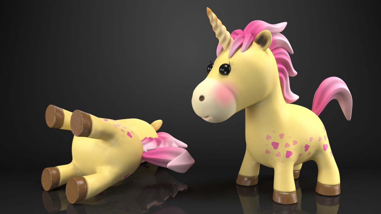3D model Yellow Cartoon Unicorn Neutral Pose