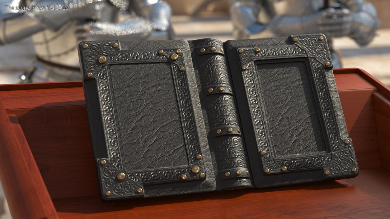 Old Ornate Open Book Black Leather 3D model