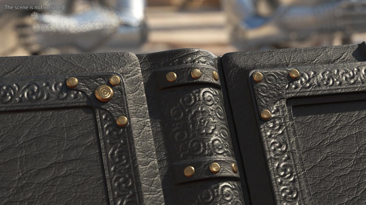 Old Ornate Open Book Black Leather 3D model
