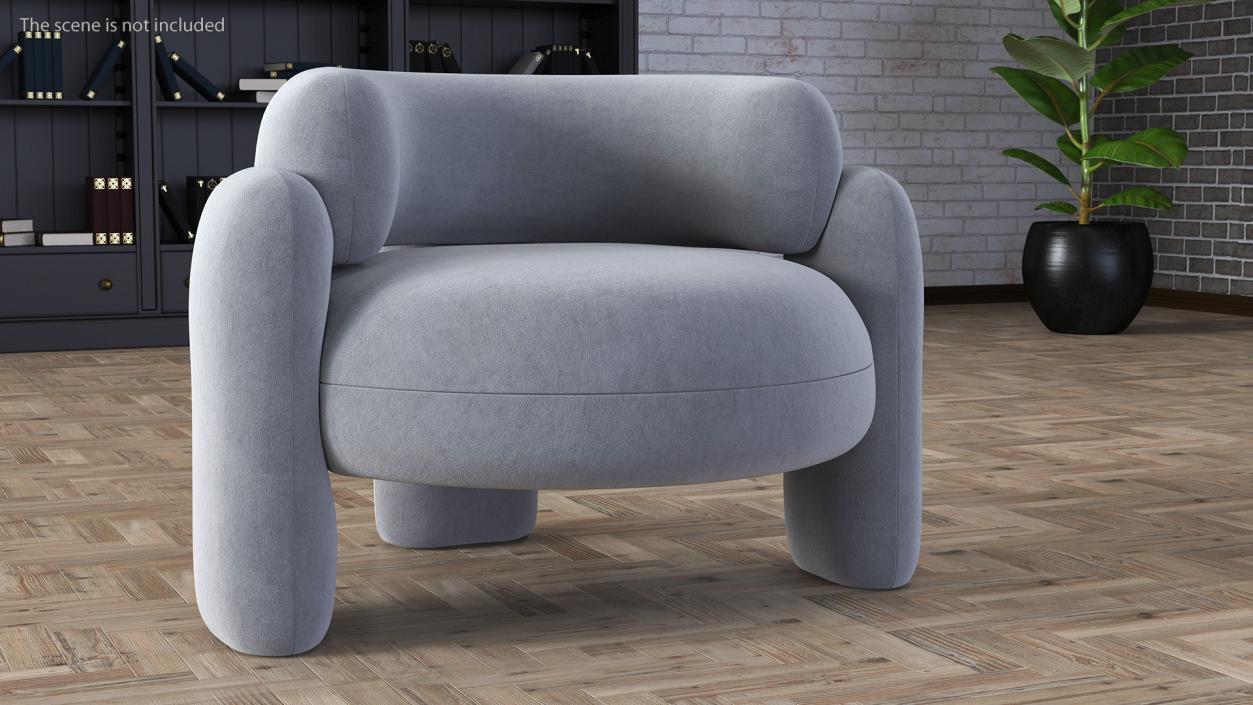 Modern Velvet Grey Armchair 3D