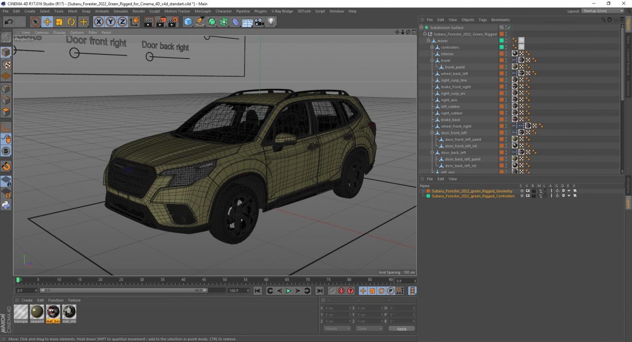 Subaru Forester 2022 Green Rigged for Cinema 4D 3D