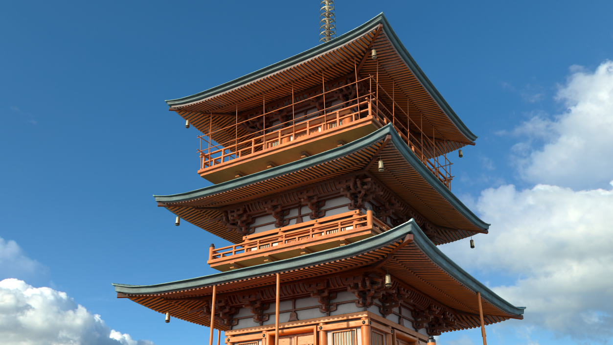 3D Japanese Temple Three Story Pagoda Seiganto Ji