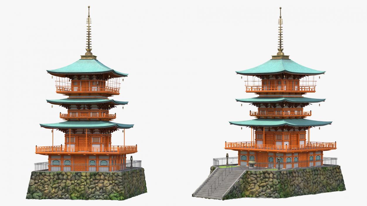 3D Japanese Temple Three Story Pagoda Seiganto Ji