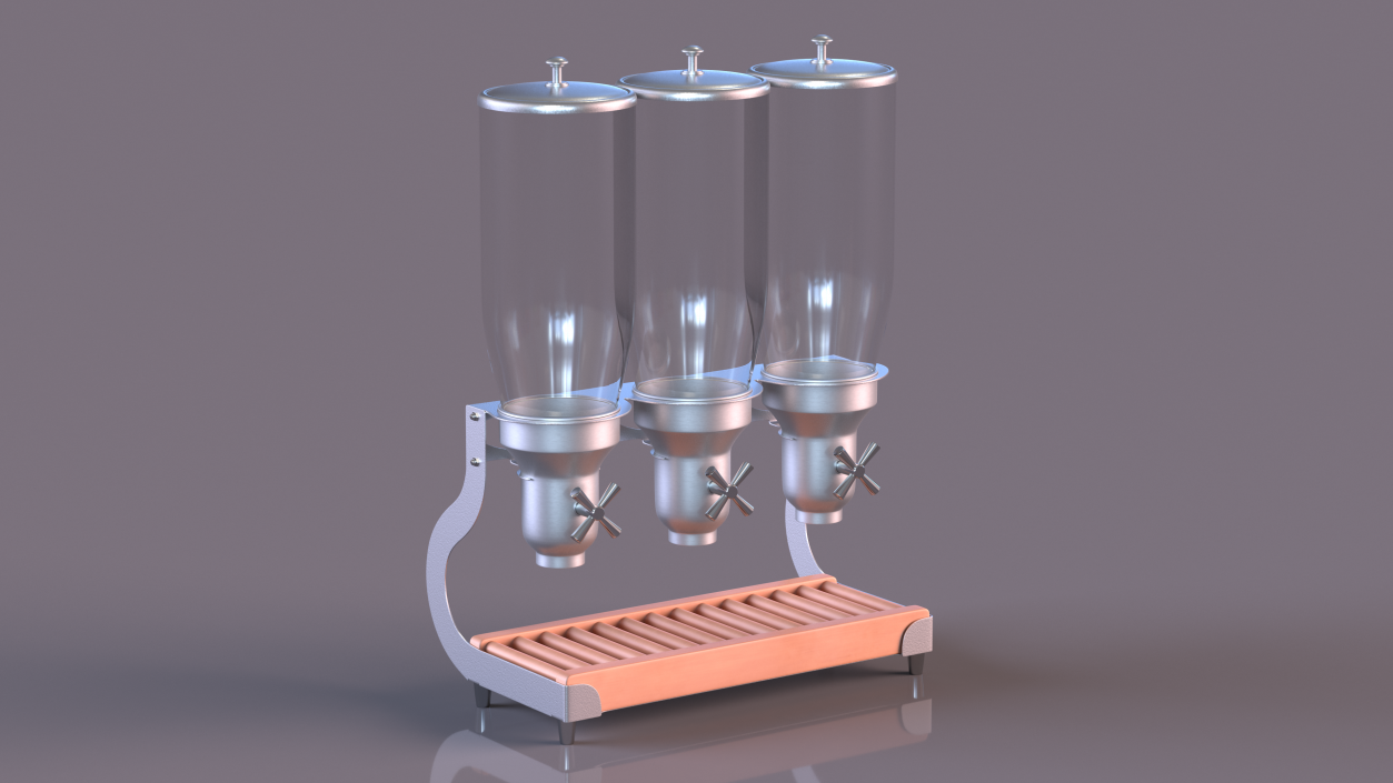 3D Triple Food Dispensers For Kitchen Wooden Base