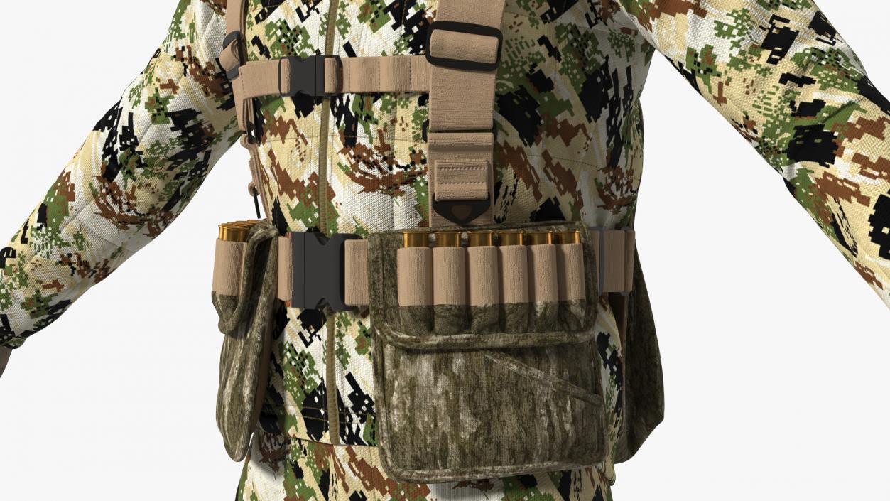 3D Duck Hunter With Gun A-pose in Forest Camo Fur