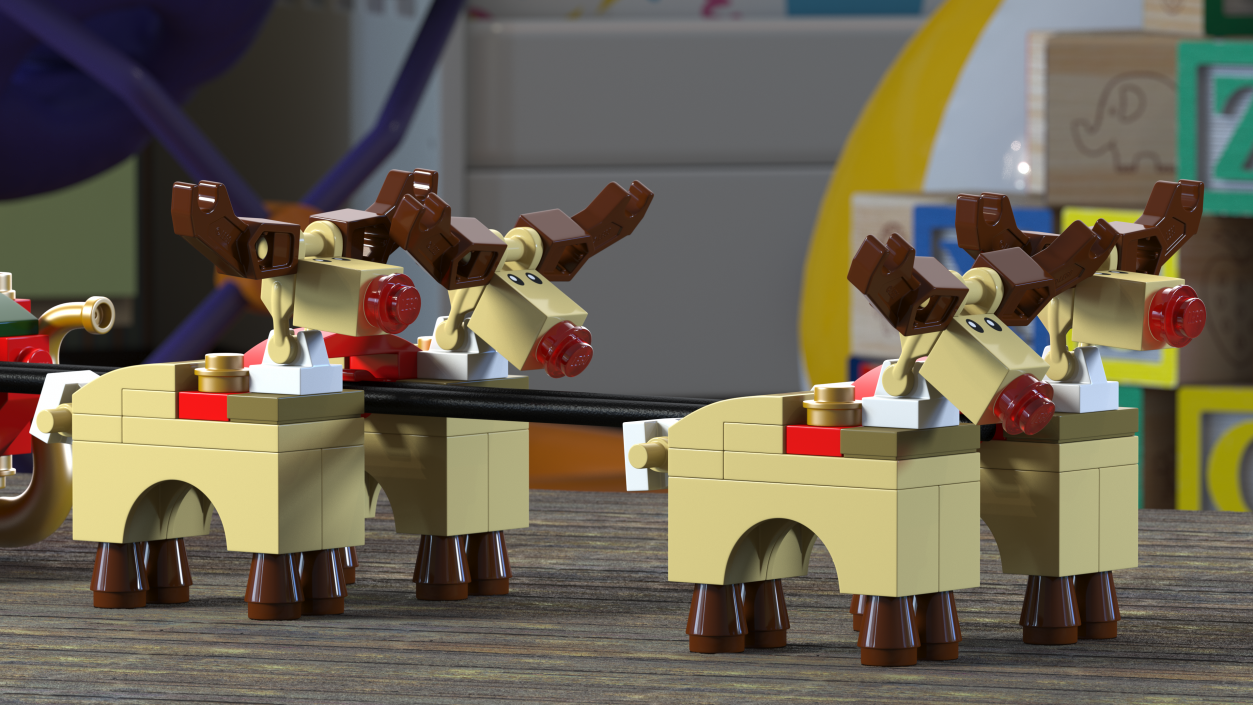 3D model Lego Sleigh with Reindeers and Santa Set