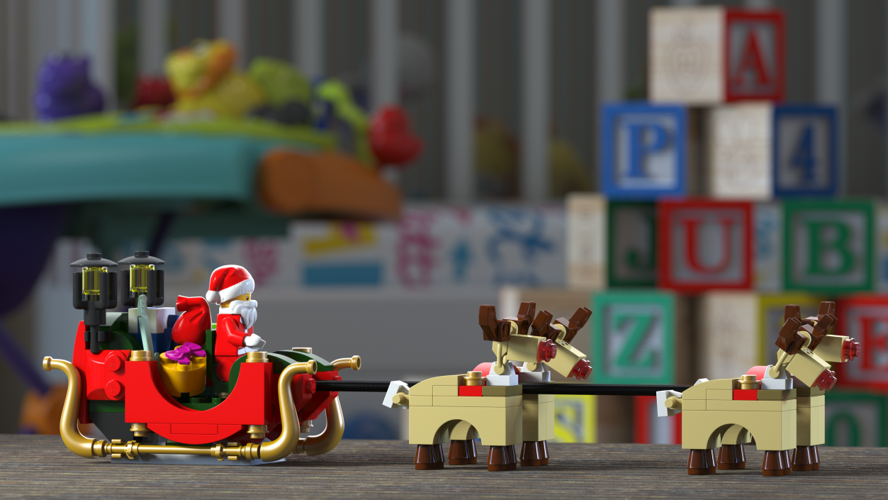 3D model Lego Sleigh with Reindeers and Santa Set