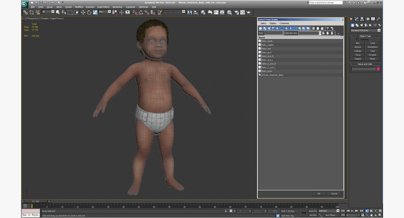 3D model African American Baby with Fur