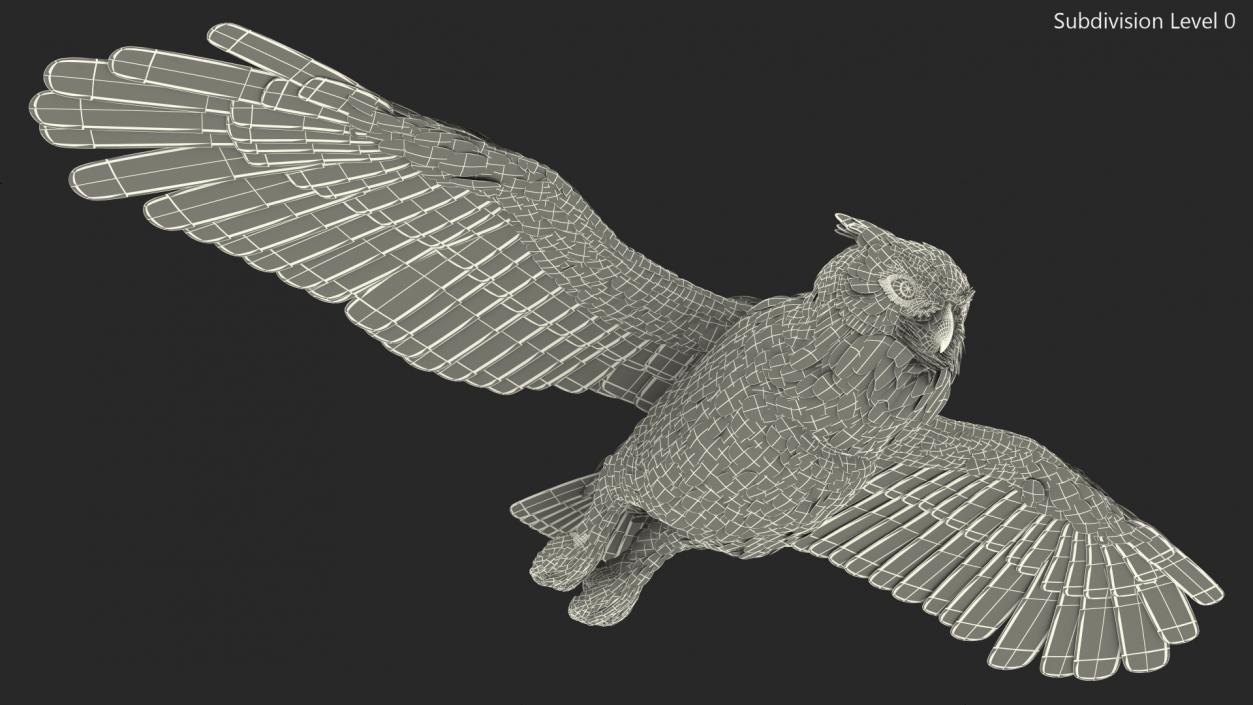 3D Great Horned Owl Flying Pose model