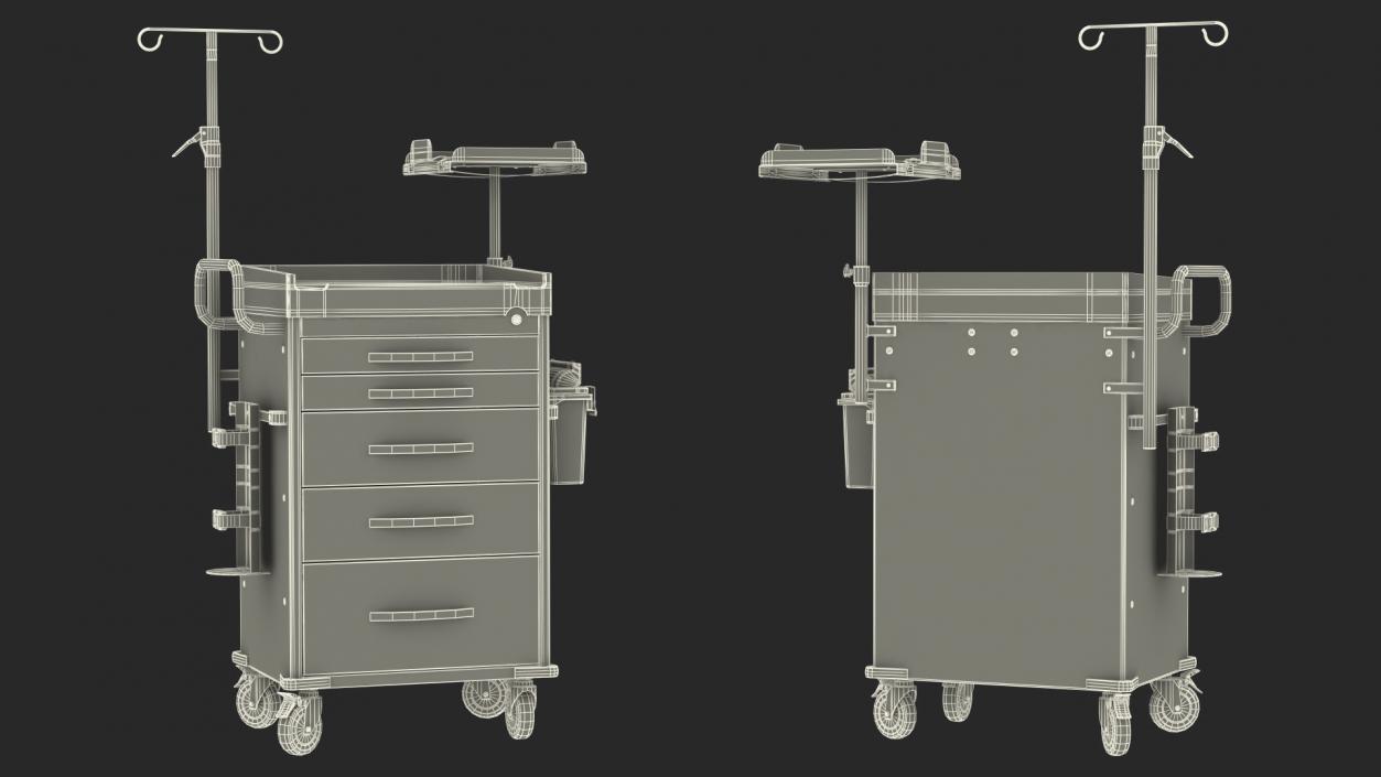 Medical Cart with Defibrillator Shelf 3D