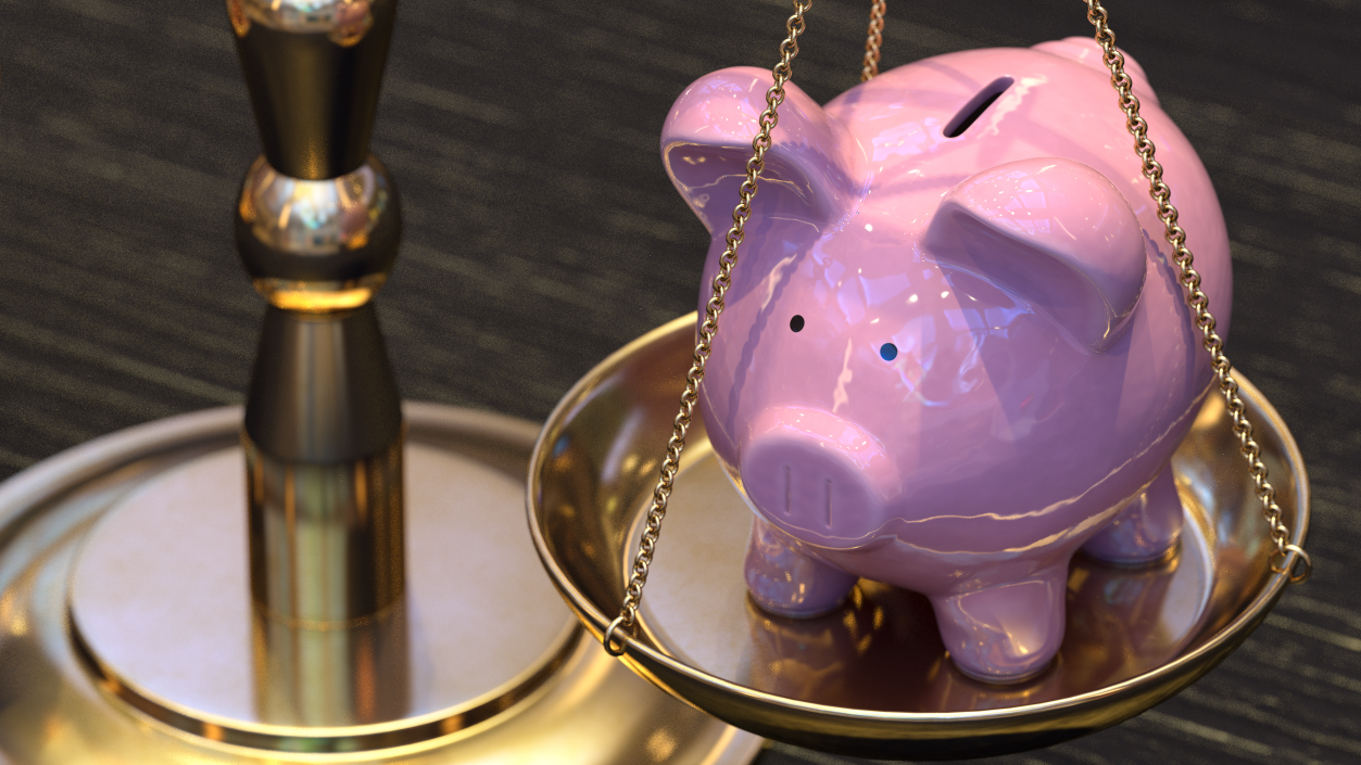 Scales Piggy Bank And Coins 3D